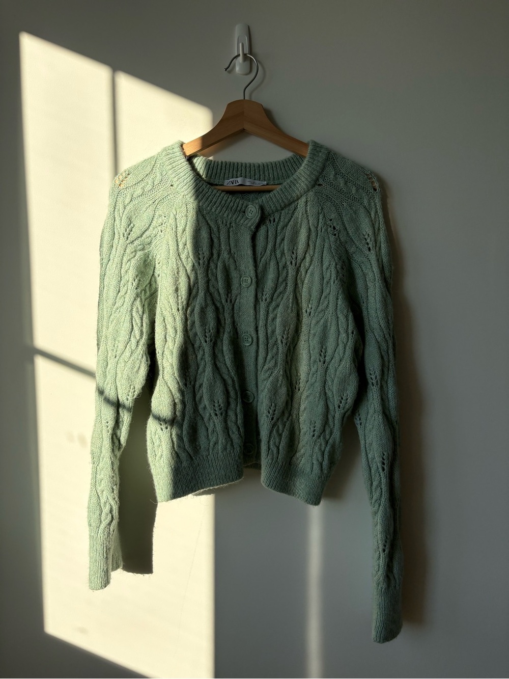 Zara Mint Green Cable Knit Button Cardigan